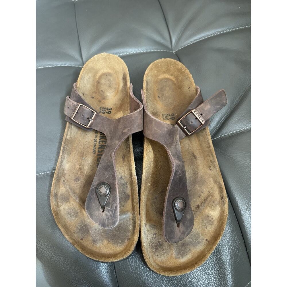 Birkenstock Gizeh Sandals Womens 8 39 Brown Slip On Thong T Strap Buckle